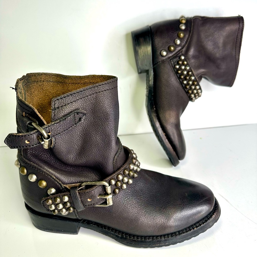 Ash Dark Brown Heeled Boots with Studded Details